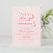 Retro Daisy Pink Bridal Dusche Einladung (Stehend Vorderseite)