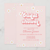 Retro Daisy Pink Bridal Dusche Einladung (Vorne/Hinten)