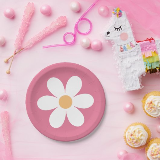 Retro Daisy Pink Classic Pappteller (Party)