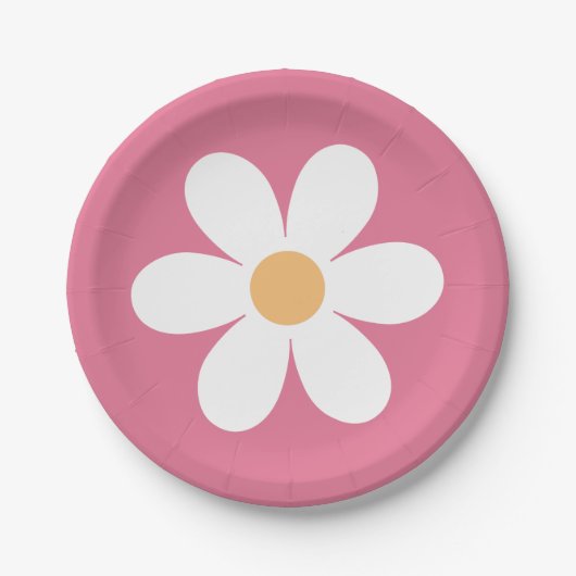 Retro Daisy Pink Classic Pappteller (Vorderseite)
