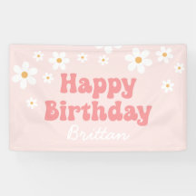 Retro Daisy Pink Happy Birthday