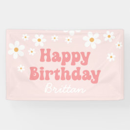 Retro Daisy Pink Happy Birthday Banner