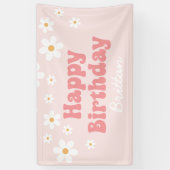 Retro Daisy Pink Happy Birthday Banner (Vertikal)