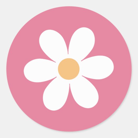 Retro Daisy Pink Klassischer Rundaufkleber Runder Aufkleber (Vorderseite)