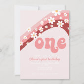 Retro Daisy Pink Rainbow Erster Geburtstag Einladu Einladung (Vorderseite)