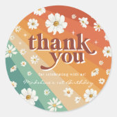 Retro Daisy Rainbow Birthday Vielen Dank Runder Aufkleber (Vorderseite)