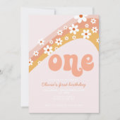Retro daisy Regenbogen erster Geburtstag Einladung (Vorderseite)