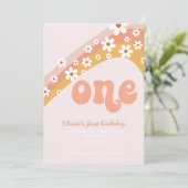 Retro daisy Regenbogen erster Geburtstag Einladung (Stehend Vorderseite)