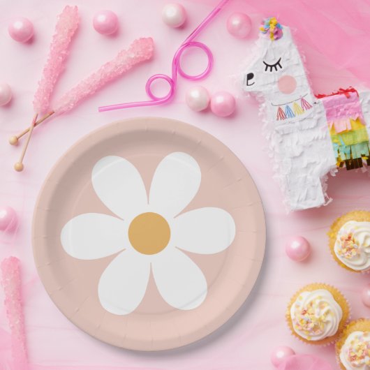 Retro daisy rosa boho pappteller (Party)
