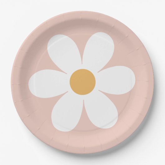 Retro daisy rosa boho pappteller (Vorderseite)