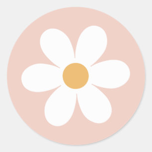 Retro daisy rosa boho runder aufkleber