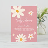 Retro daisy rosa boho wüstenartige Babydusche Einladung (Stehend Vorderseite)