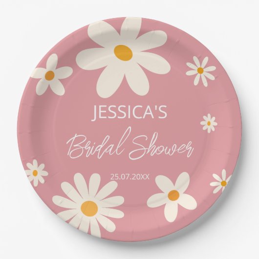 Retro daisy rosa boho wüstenrosa Brautparty Pappteller (Vorderseite)