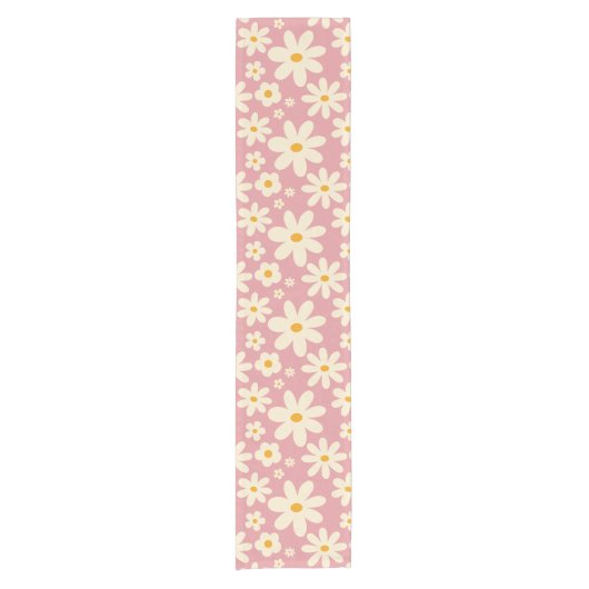 Retro daisy rosa boho wüstenrosa kurzer tischläufer (Vorderseite)