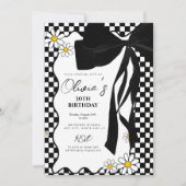 Retro daisy schwarzer Bogen 30. Geburtstag Einladung (Vorderseite)