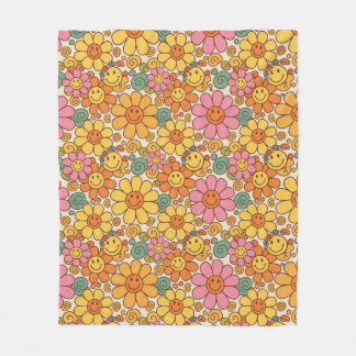 Retro Daisy Smile Pattern Fleecedecke