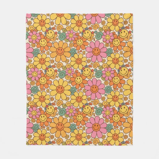 Retro Daisy Smile Pattern Fleecedecke (Vorderseite)