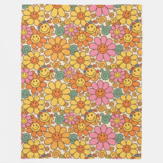 Retro Daisy Smile Pattern Fleecedecke