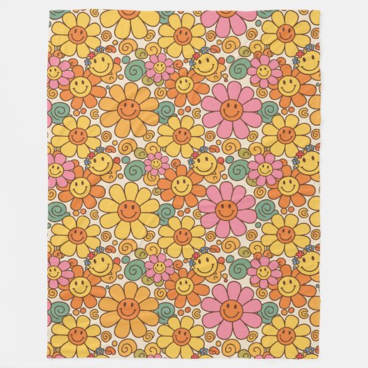 Retro Daisy Smile Pattern Fleecedecke (Vorderseite)