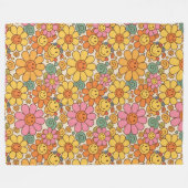 Retro Daisy Smile Pattern Fleecedecke (Vorderseite (Horizontal))