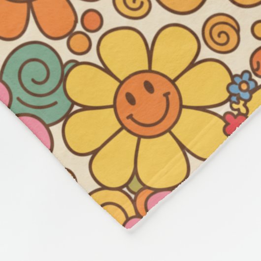 Retro Daisy Smile Pattern Fleecedecke (Ecke)