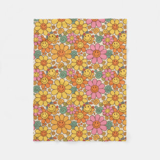 Retro Daisy Smile Pattern Fleecedecke