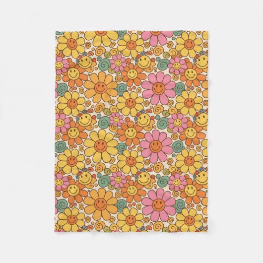 Retro Daisy Smile Pattern Fleecedecke (Vorderseite)
