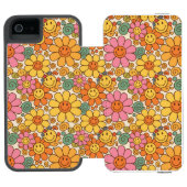 Retro Daisy Smile Pattern Incipio iPhone Geldbeutel-Hülle (Folio Geöffnet)