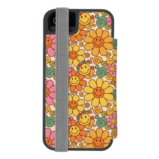 Retro Daisy Smile Pattern Incipio iPhone Geldbeutel-Hülle (Folio Rückseite)