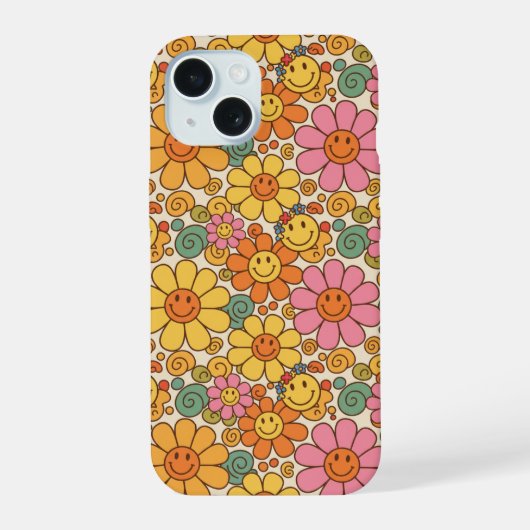 Retro Daisy Smile Pattern iPhone 15 Hülle (Rückseite)