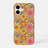 Retro Daisy Smile Pattern iPhone 16 Hülle (Rückseite)