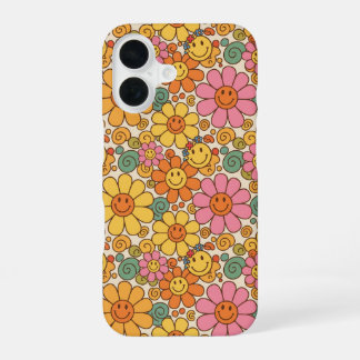 Retro Daisy Smile Pattern iPhone 16 Hülle