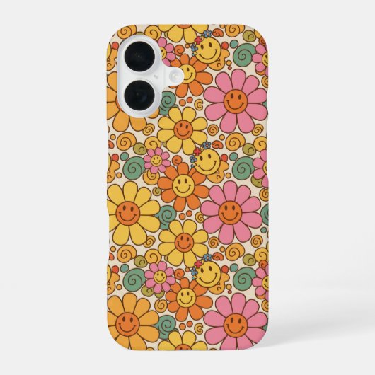 Retro Daisy Smile Pattern iPhone 16 Hülle (Rückseite)