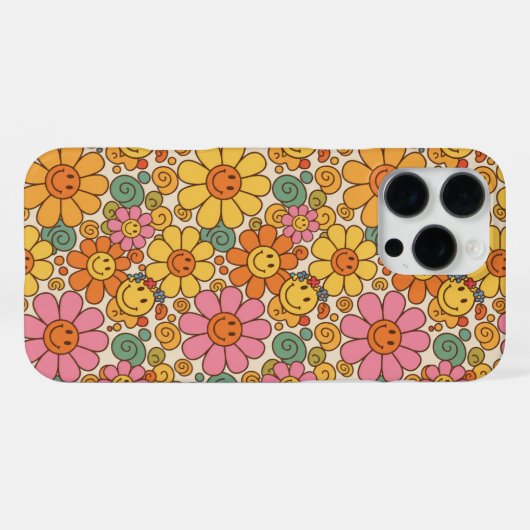 Retro Daisy Smile Pattern iPhone Hülle (Rückseite (Horizontal))