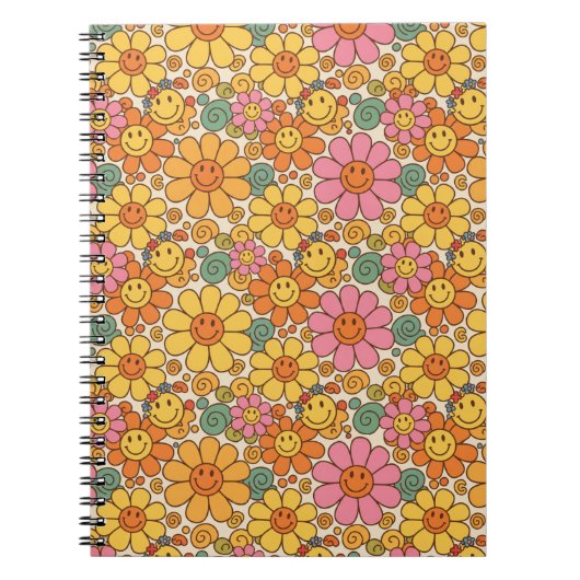 Retro Daisy Smile Pattern Notizblock (Vorderseite)