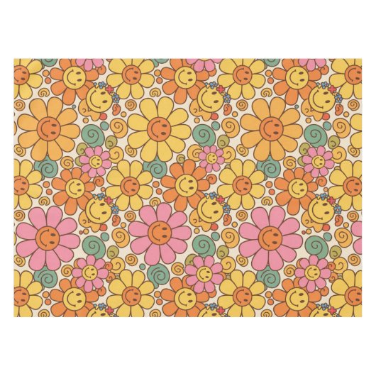 Retro Daisy Smile Pattern Tischdecke (Vorderseite (Horizontal))