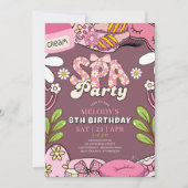 Retro Daisy Spa Party Birthday Invitation Maroon Einladung (Vorderseite)