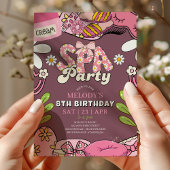 Retro Daisy Spa Party Birthday Invitation Maroon Einladung