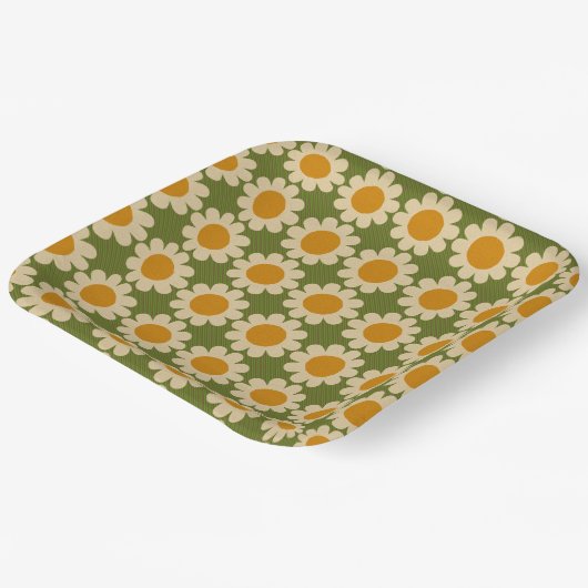 Retro Daisy Spring floral Pappteller (Gewinkelt)