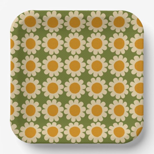 Retro Daisy Spring floral Pappteller (Vorderseite)
