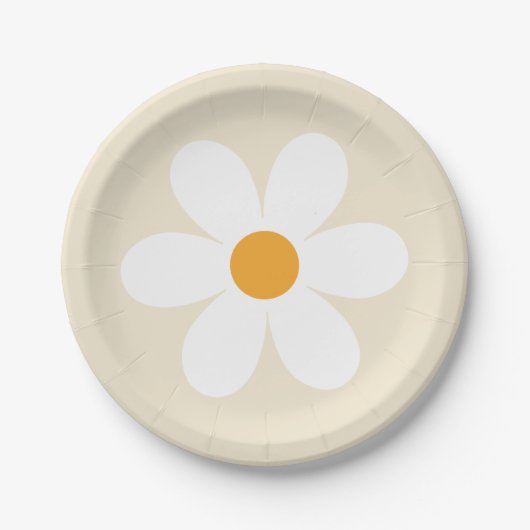 Retro daisy tan boho pappteller (Vorderseite)
