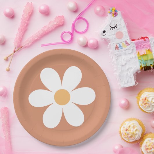 Retro Daisy Terracotta Pappteller (Party)