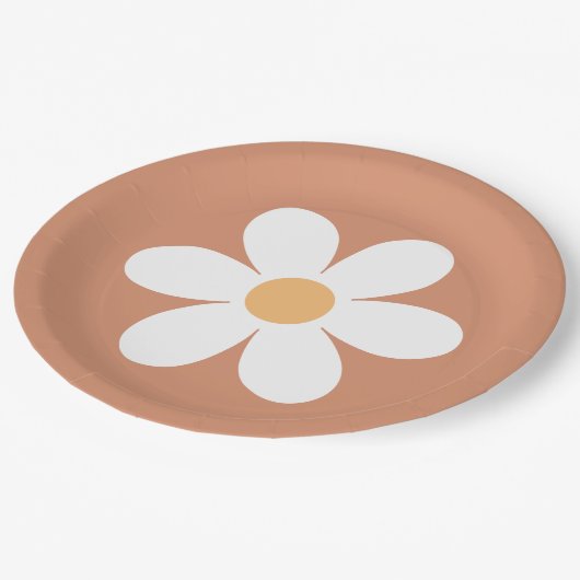 Retro Daisy Terracotta Pappteller (Schrägansicht)
