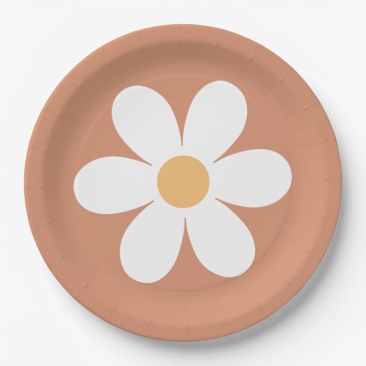 Retro Daisy Terracotta Pappteller (Vorderseite)