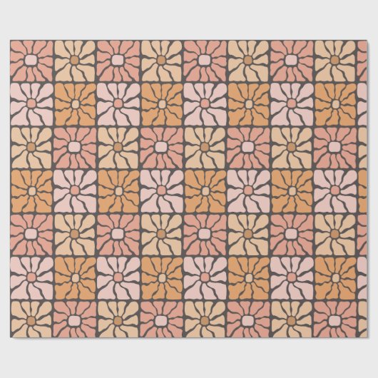 Retro Daisy Tiles Geschenkpapier (Flach)