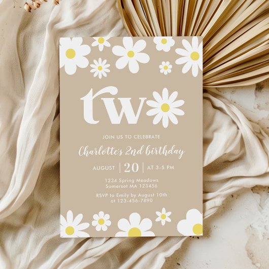 Retro Daisy Two floral 2. Geburtstag Einladung