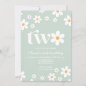 Retro Daisy Two floral 2. Geburtstag Einladung (Vorderseite)