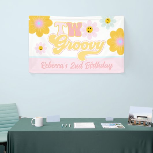 Retro Daisy Two Groovy Birthday Banner (Messeveranstaltung)