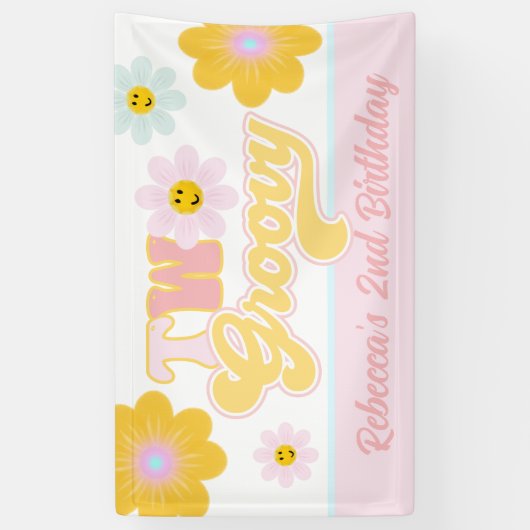 Retro Daisy Two Groovy Birthday Banner (Vertikal)