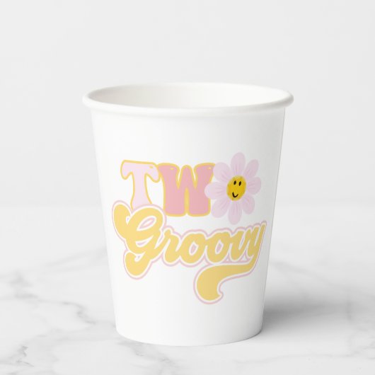 Retro Daisy Two Groovy Paper Cups Pappbecher (Rückseite)